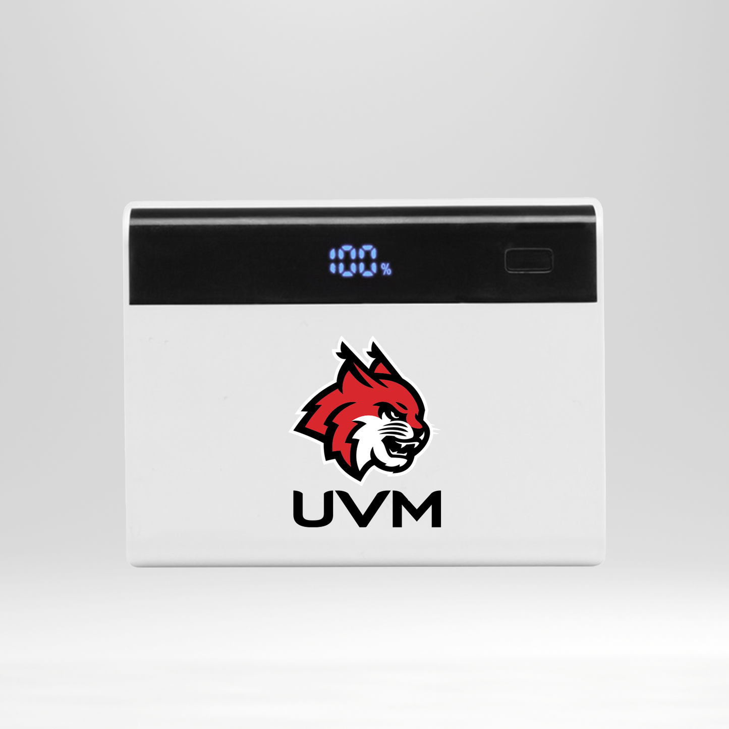 Power bank rectangular blanco con logo linces UVM
