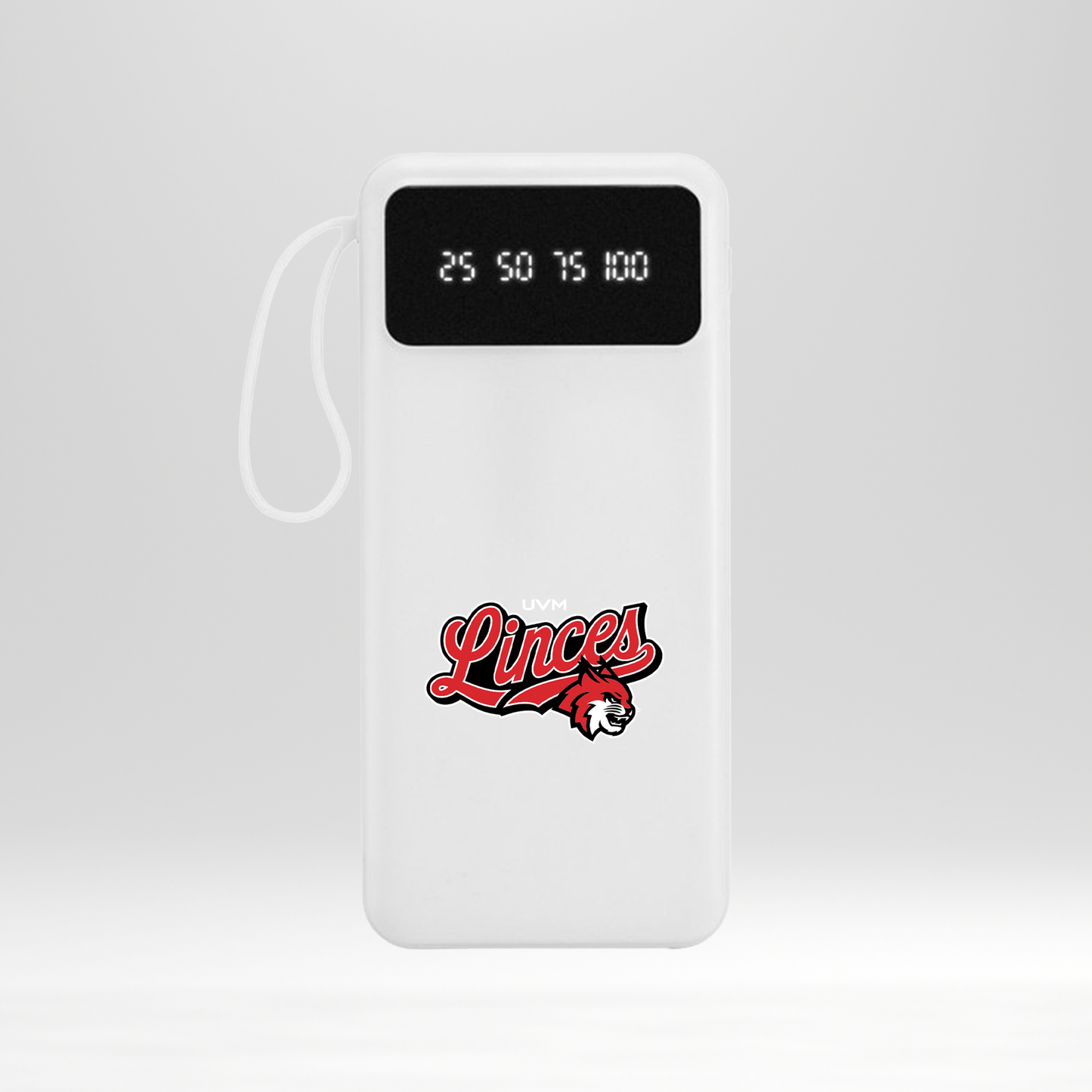 Power bank vertical blanco con logo linces