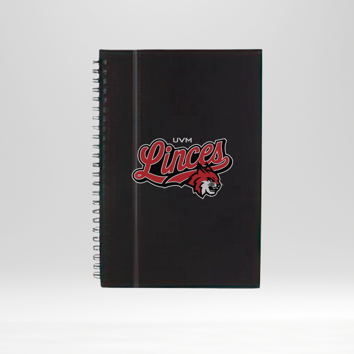 Libreta negra engargolada con lazo negro UVM linces