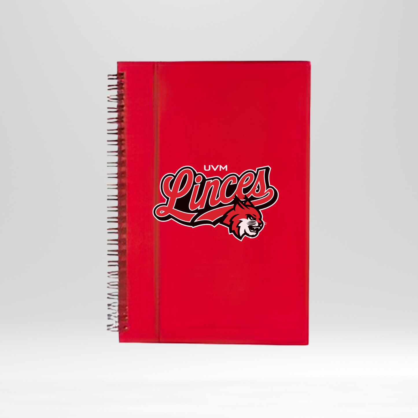 Libreta roja engargolada con lazo rojo UVM linces