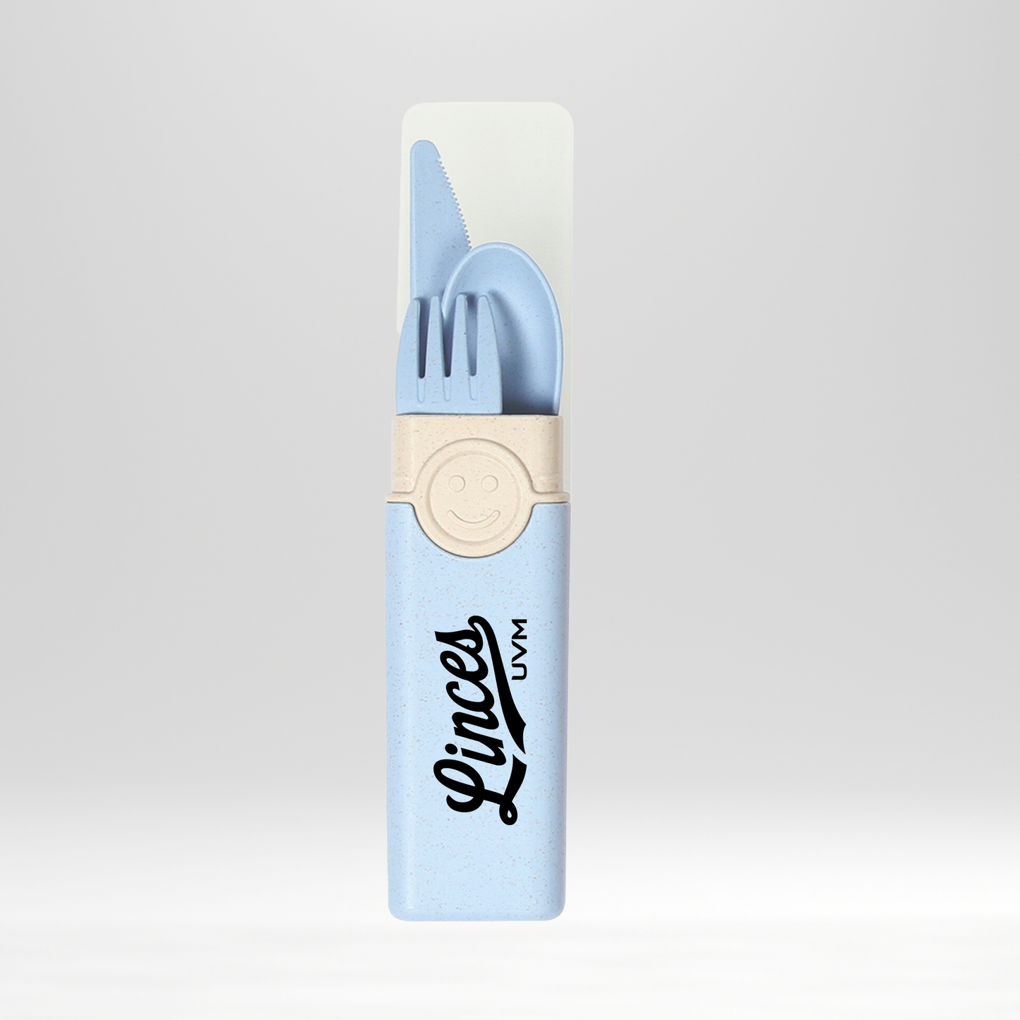 Set de cubiertos azules con logo linces