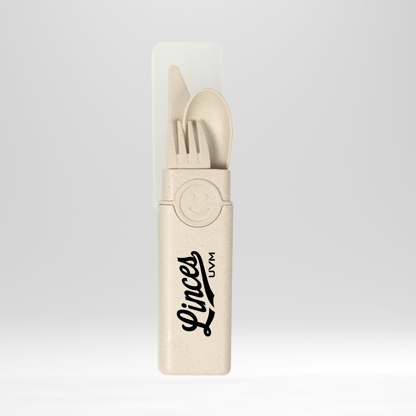 Set de cubiertos beige con logo linces