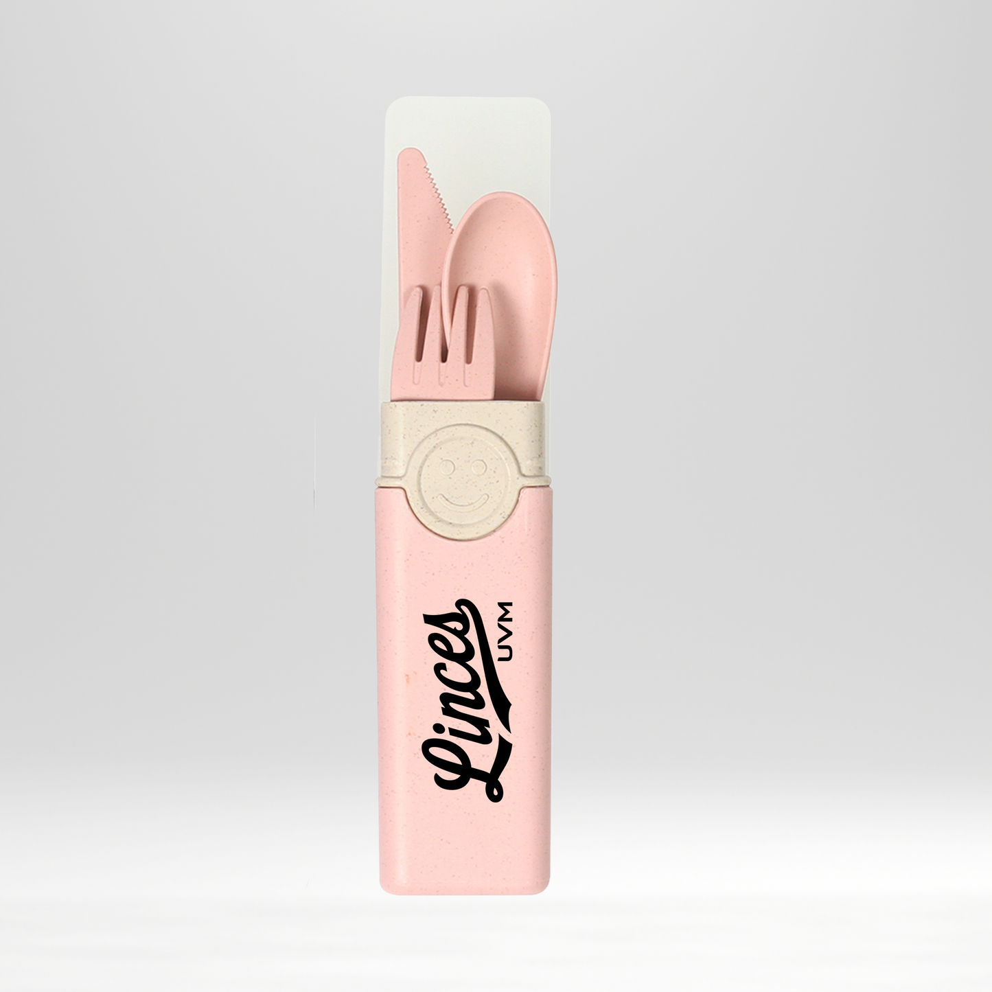 Set de cubiertos rosas con logo linces
