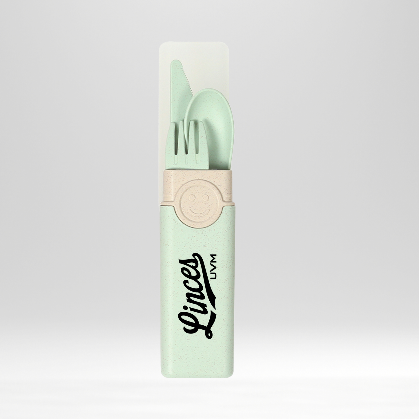 Set de cubiertos verde con logo linces UV