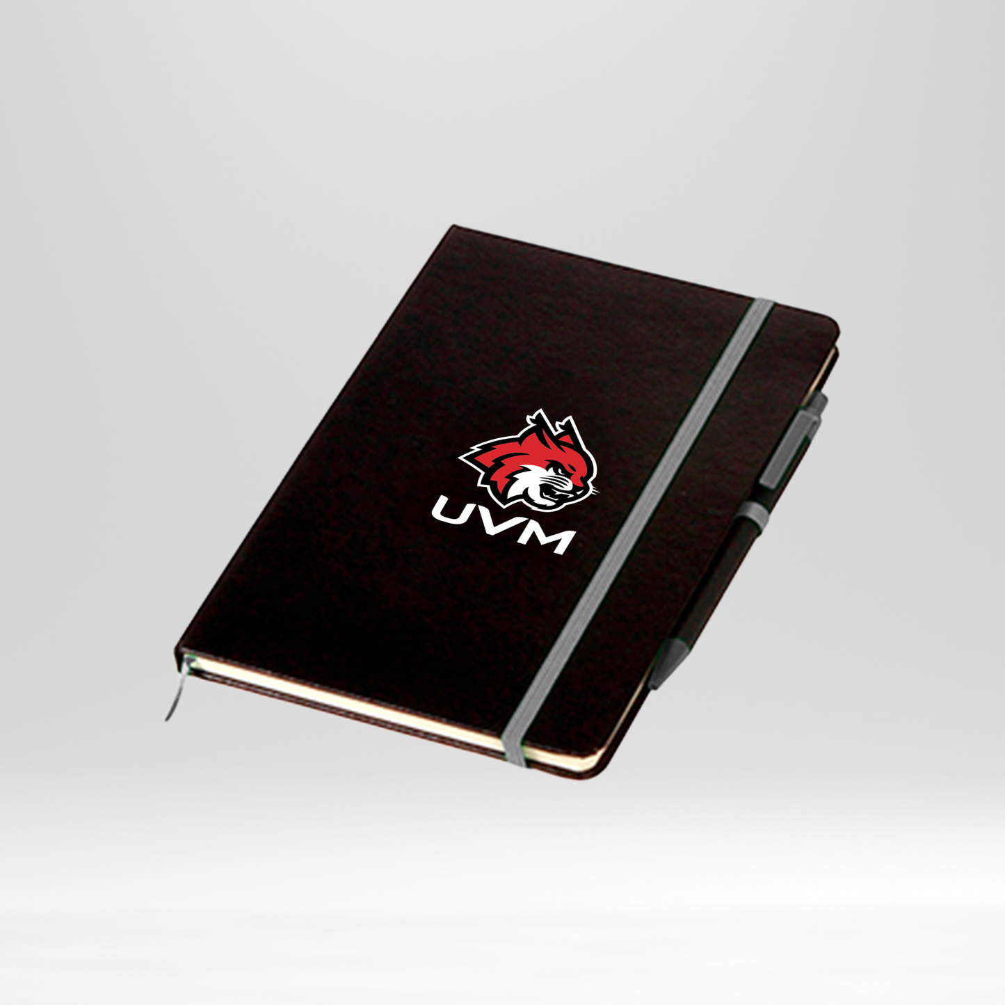 Libreta negra logo linces UVM blanco banda gris
