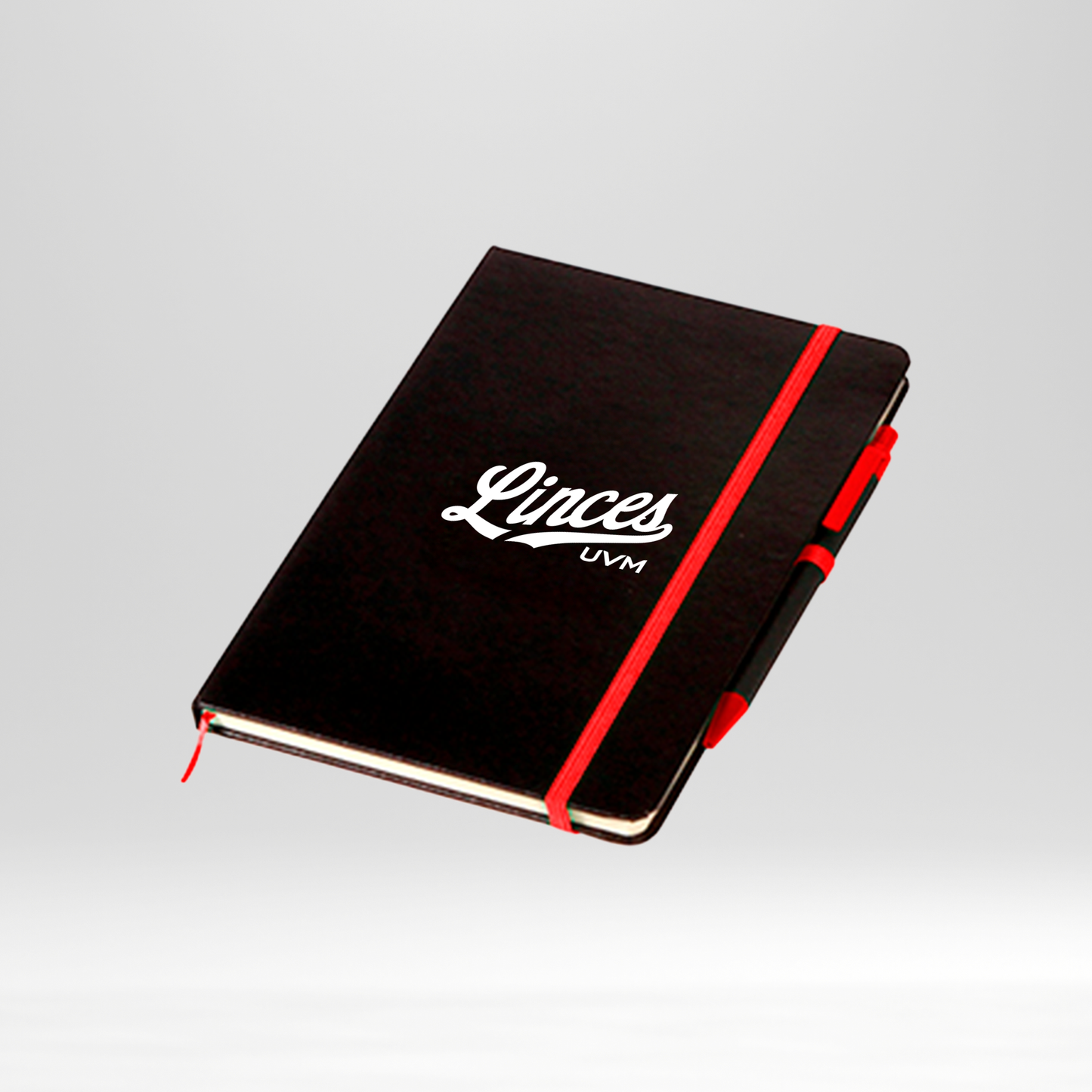 Libreta negra linces UVM blanco banda roja