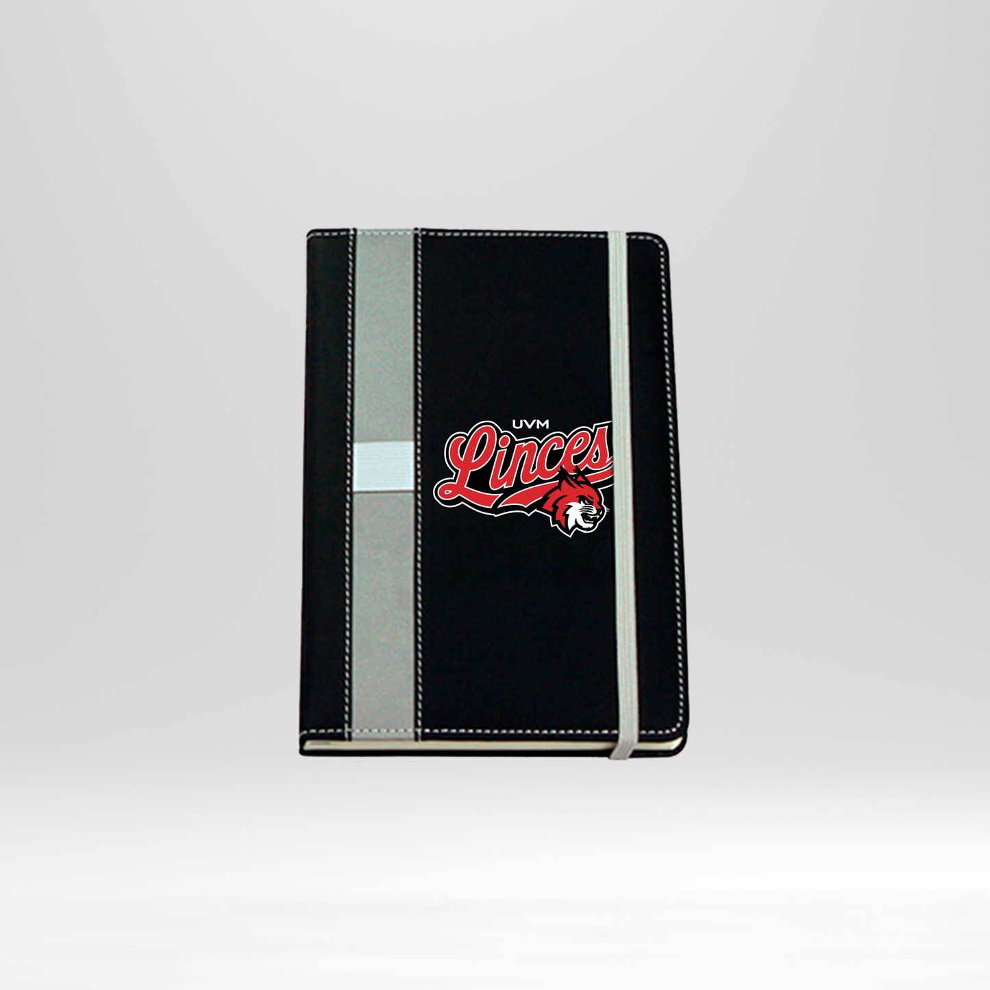 Libreta negra linces rojo línea y banda gris