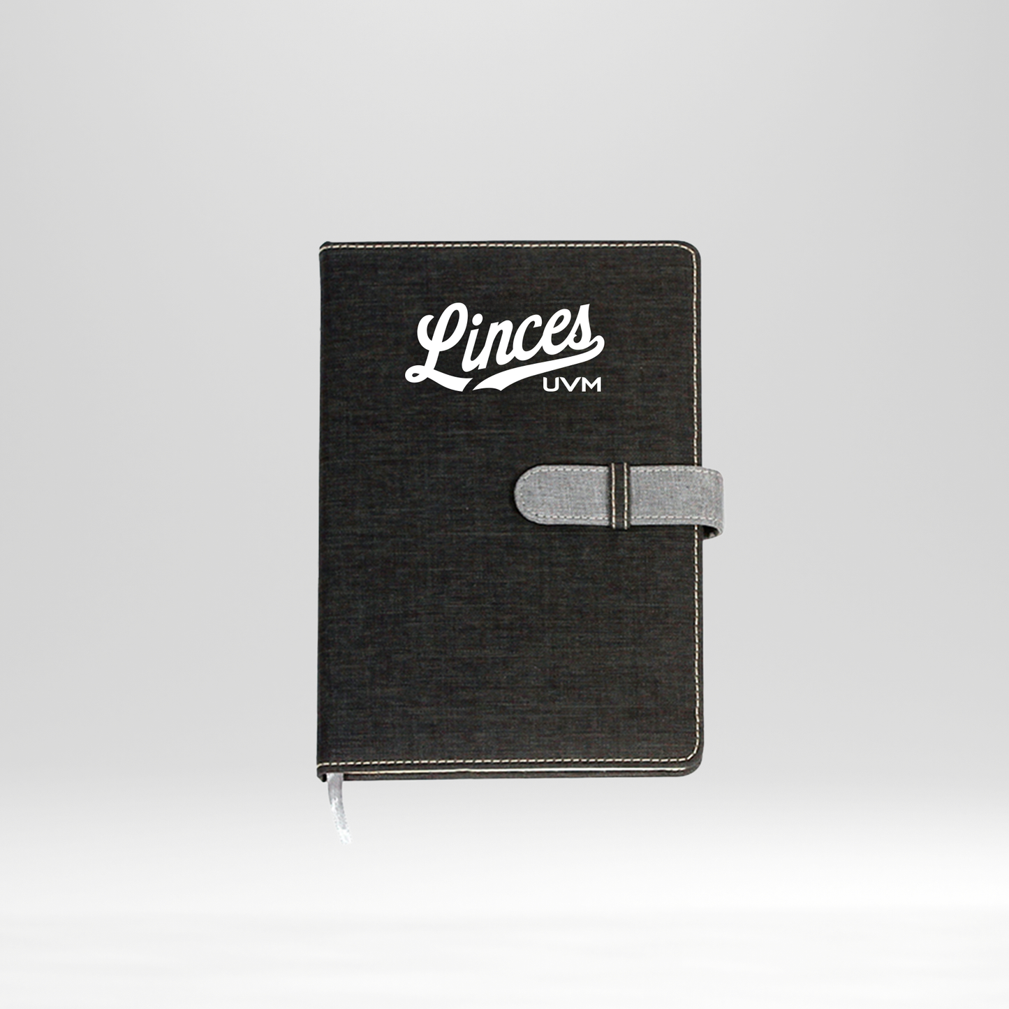 Libreta negra linces UVM blanco cierre gris