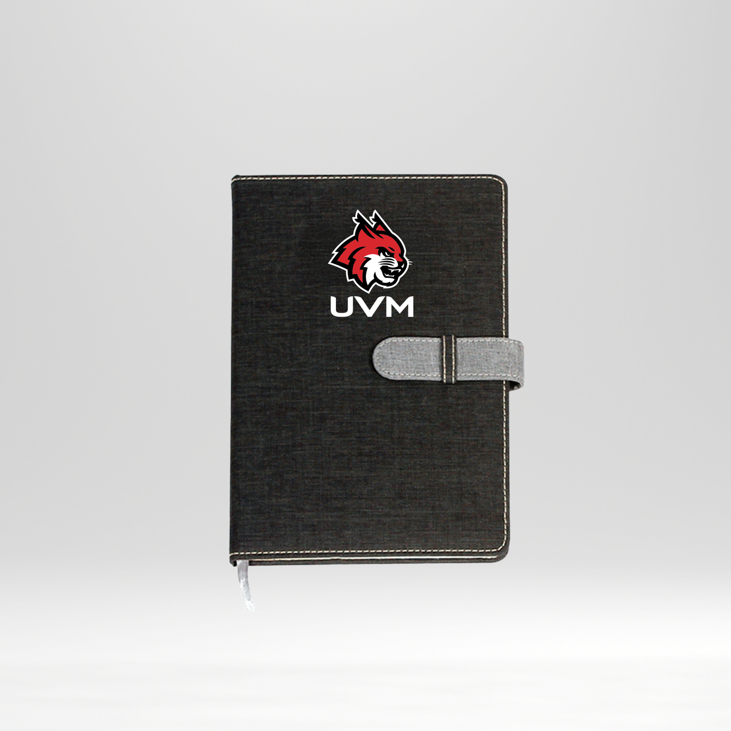 Libreta negra logo linces UVM blanco cierre gris