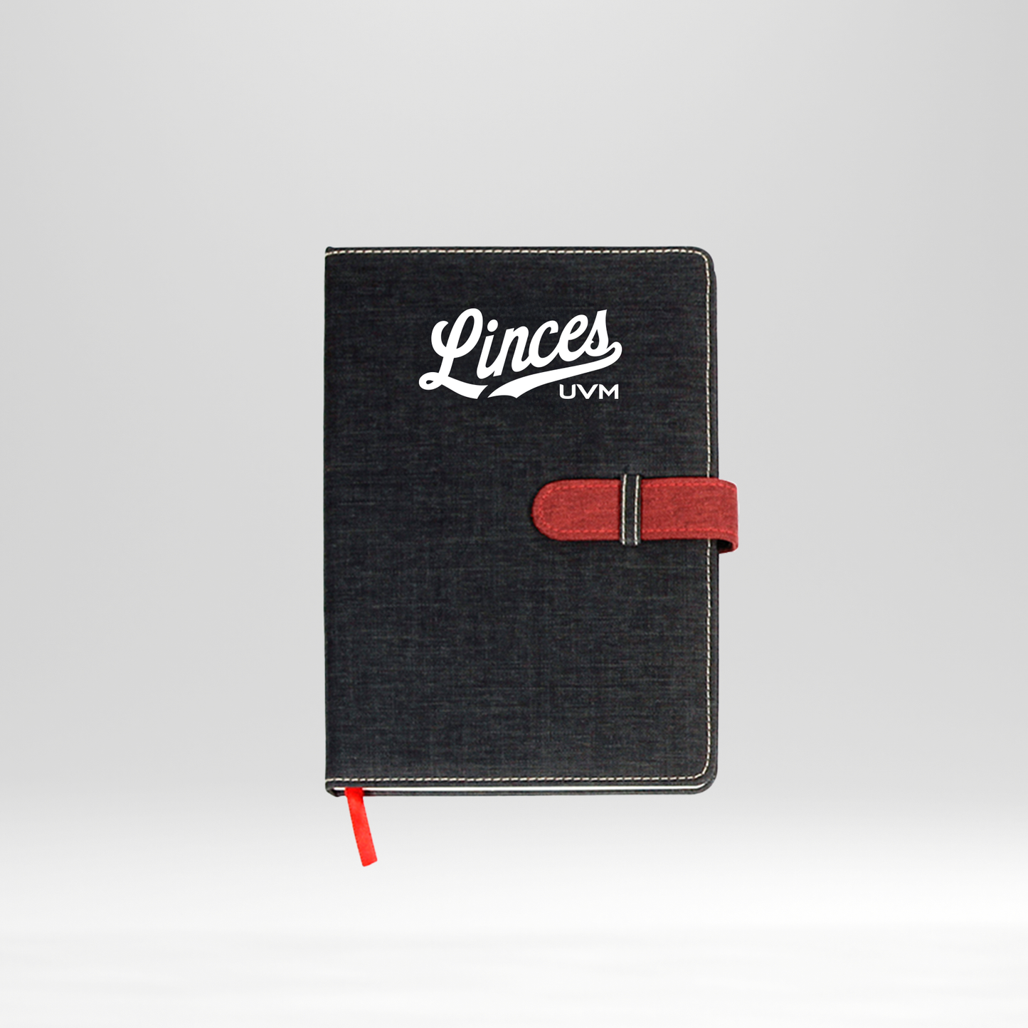 Libreta negra linces UVM blanco cierre rojo