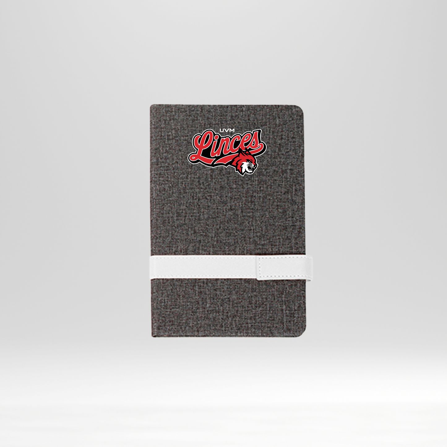 Libreta gris linces rojo banda horizontal