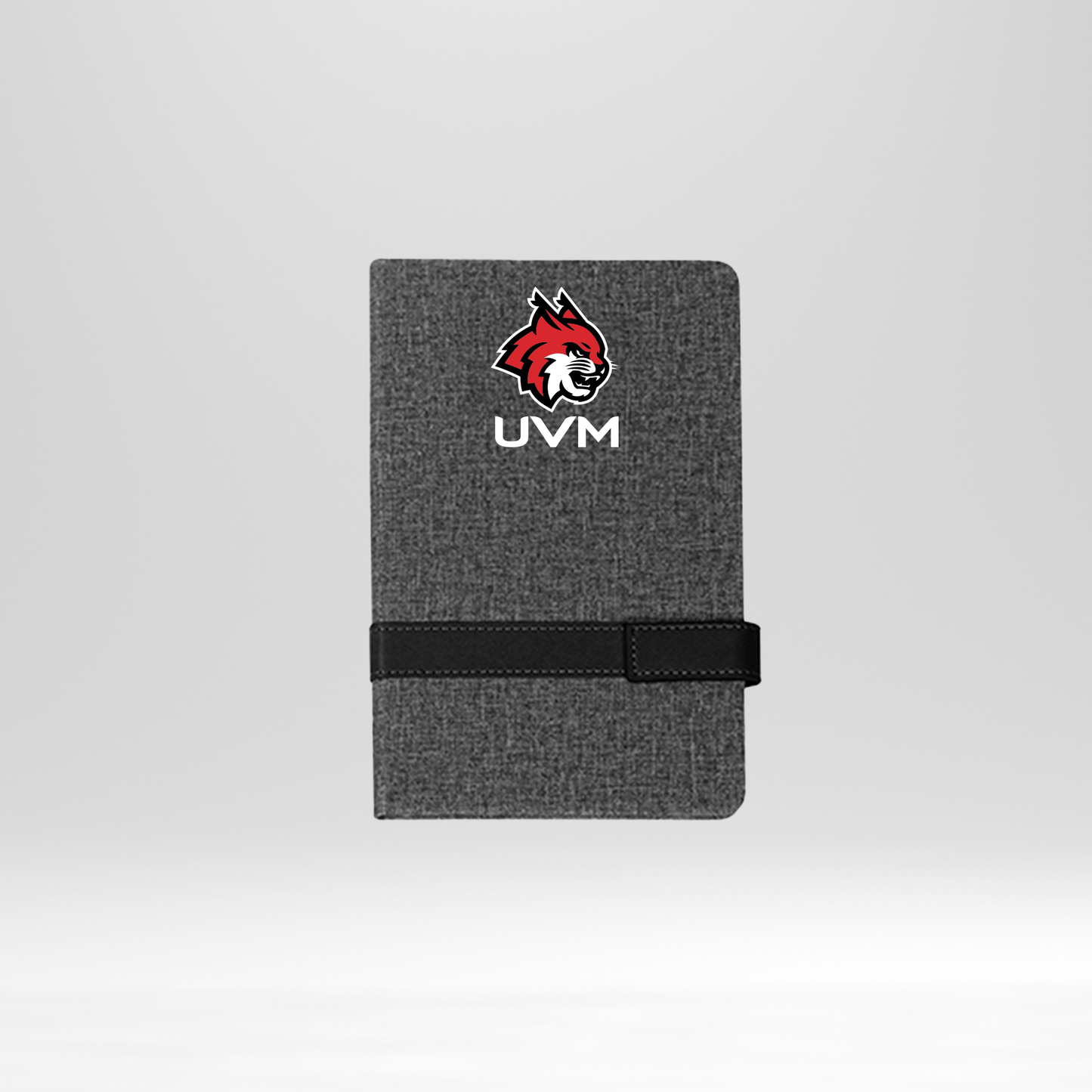 Libreta gris logo linces UVM blanco banda negra horizontal
