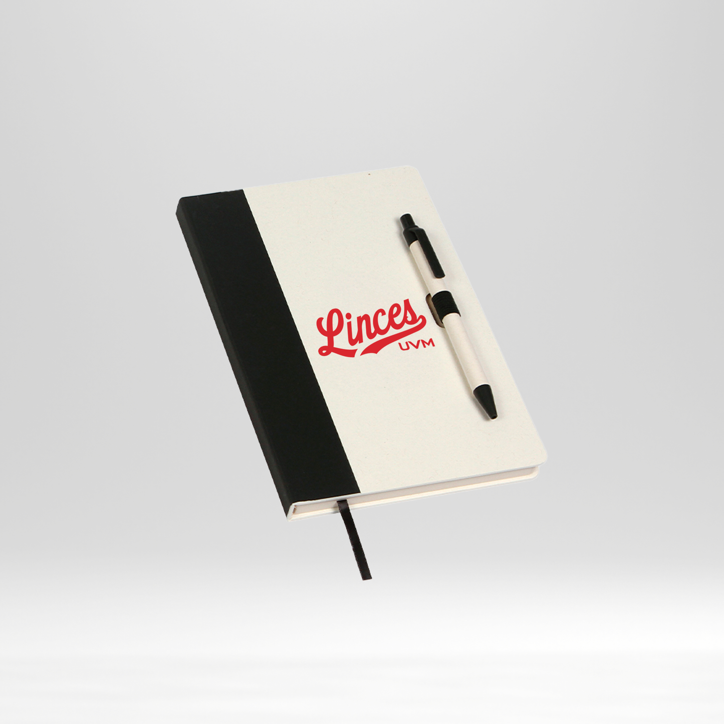 Libreta blanca con borde negro linces UVM rojo
