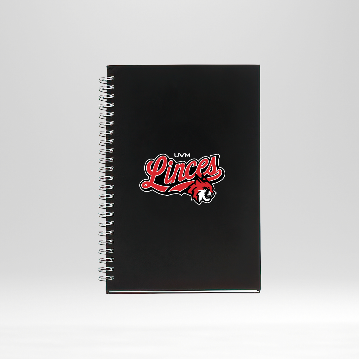 Libreta negra con engargolado linces rojo