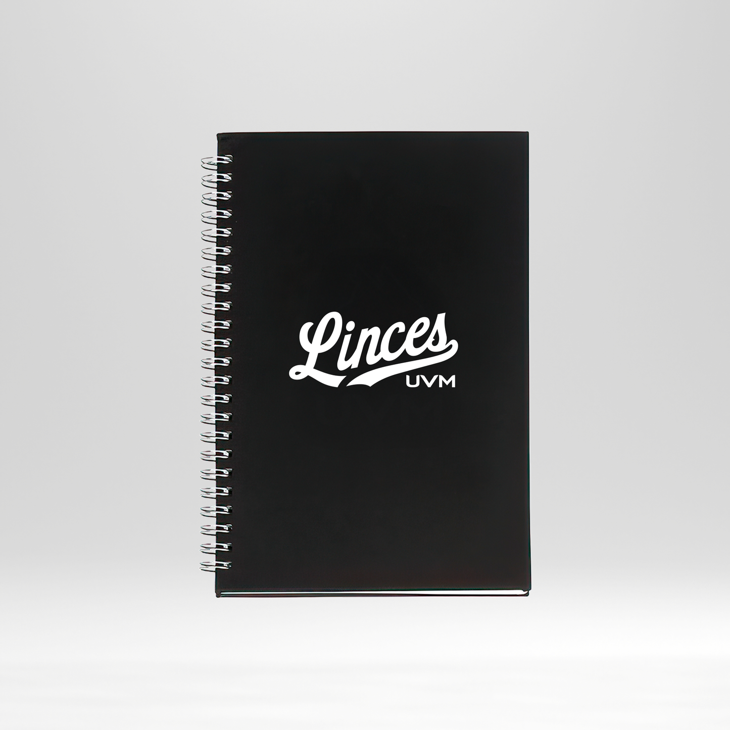 Libreta negra con engargolado linces UVM blanco