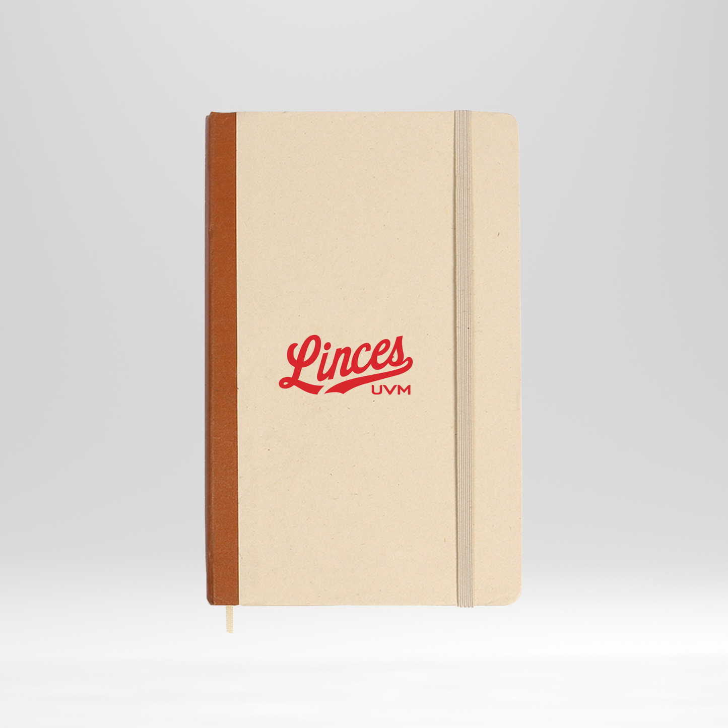 Libreta café con borde rojo linces UVM rojo