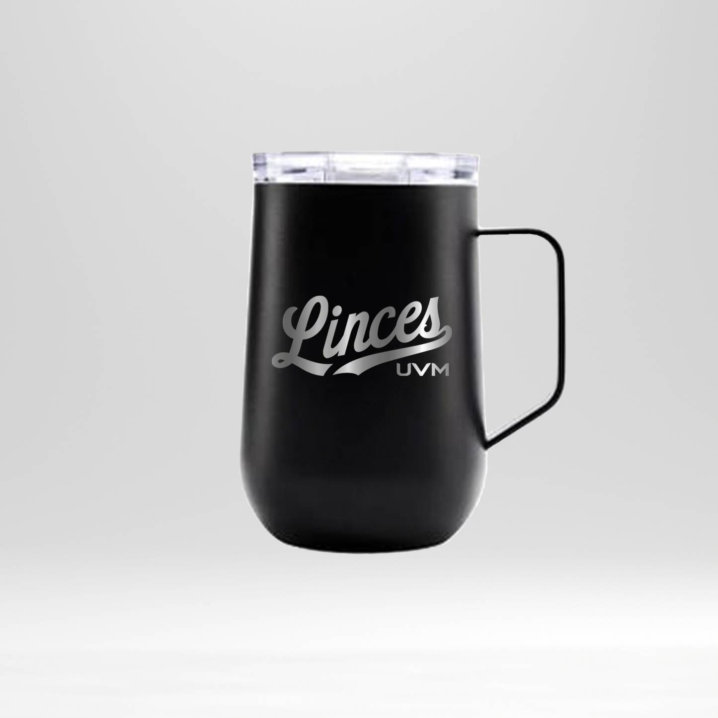 Taza alargada negra con logo linces