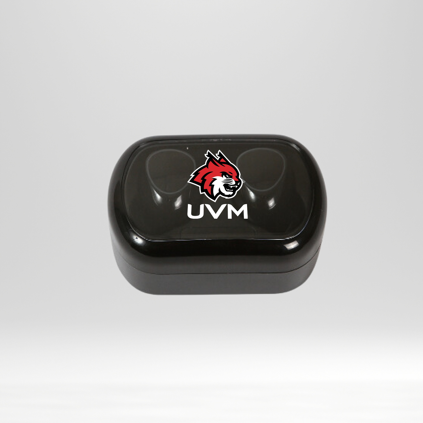 Audífonos negros traslúcidos con logo linces UVM