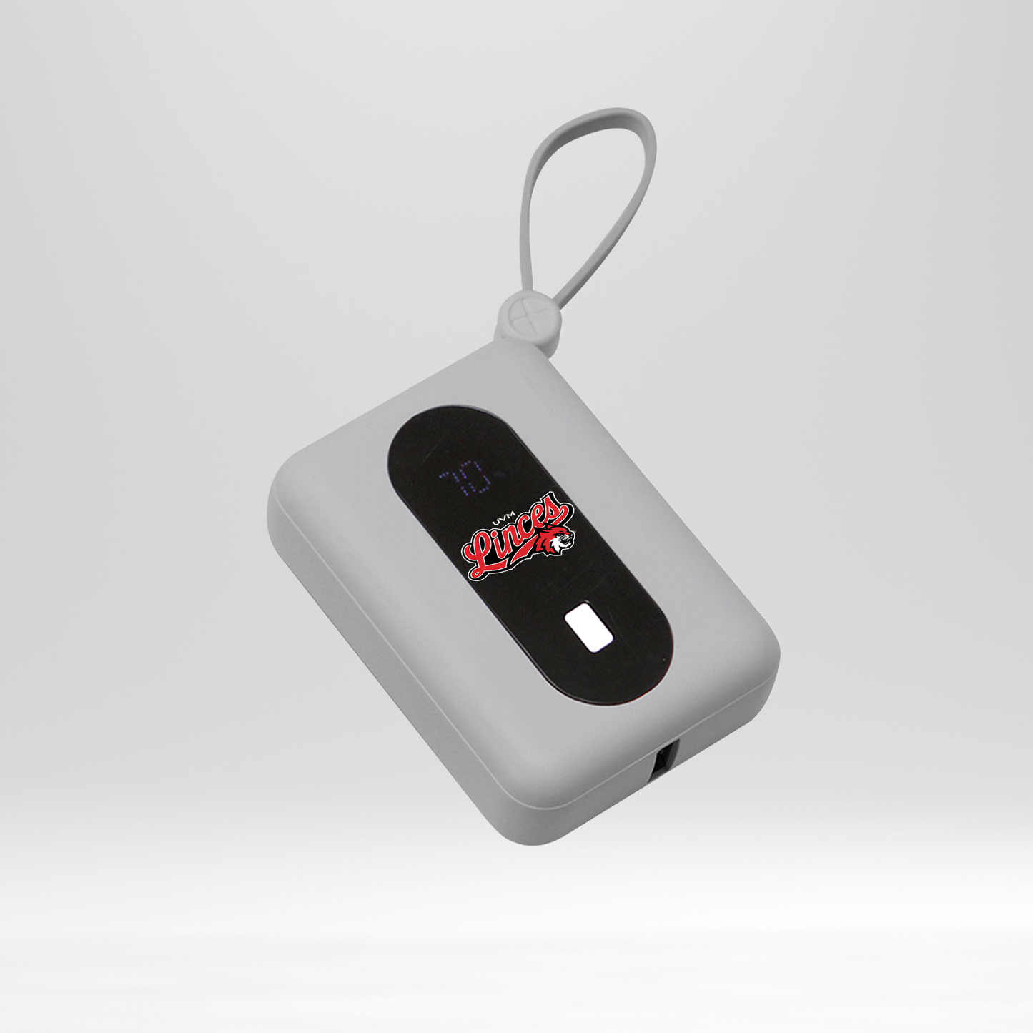 Power bank cuadrada gris con logo linces