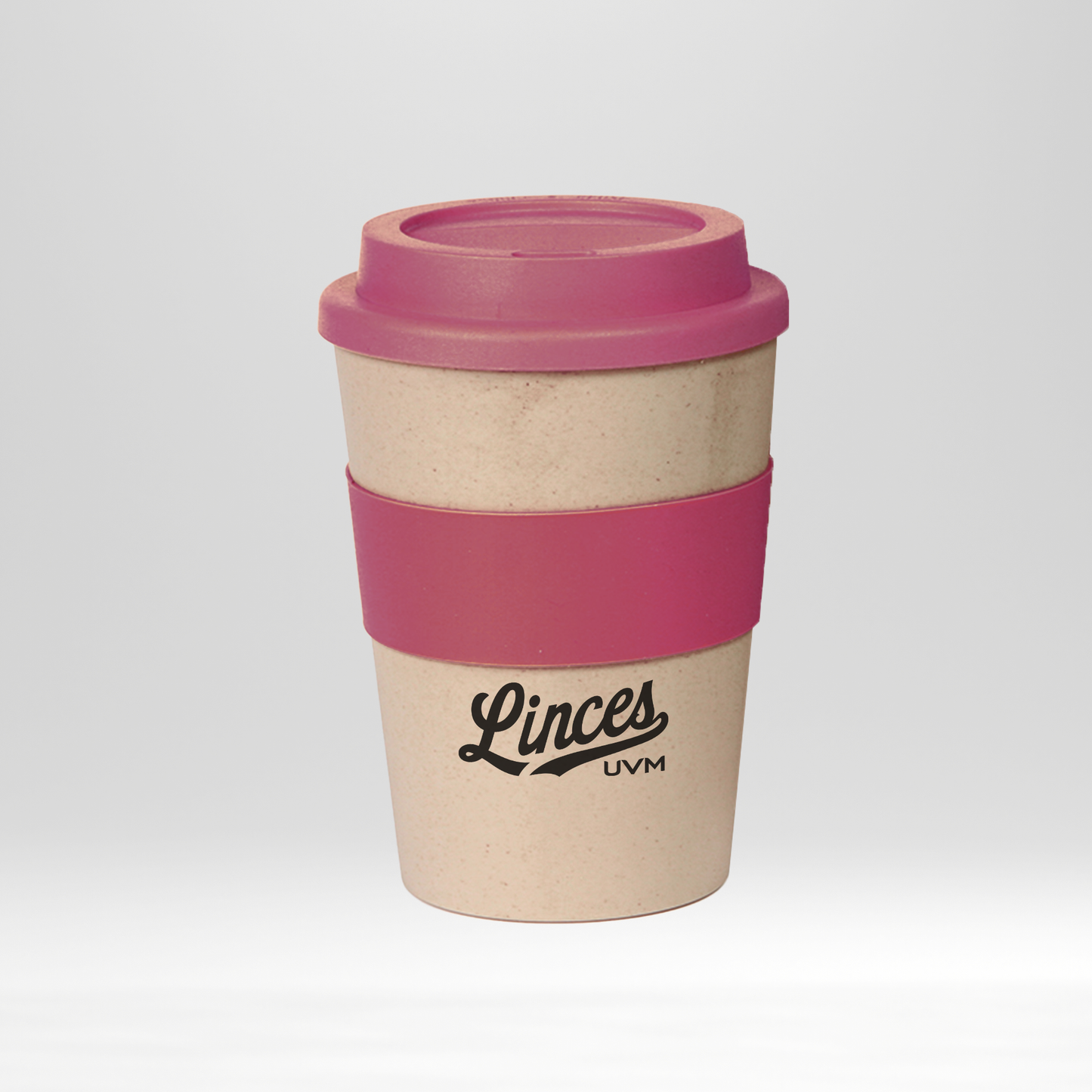 Vaso rosa con tapa - logo linces