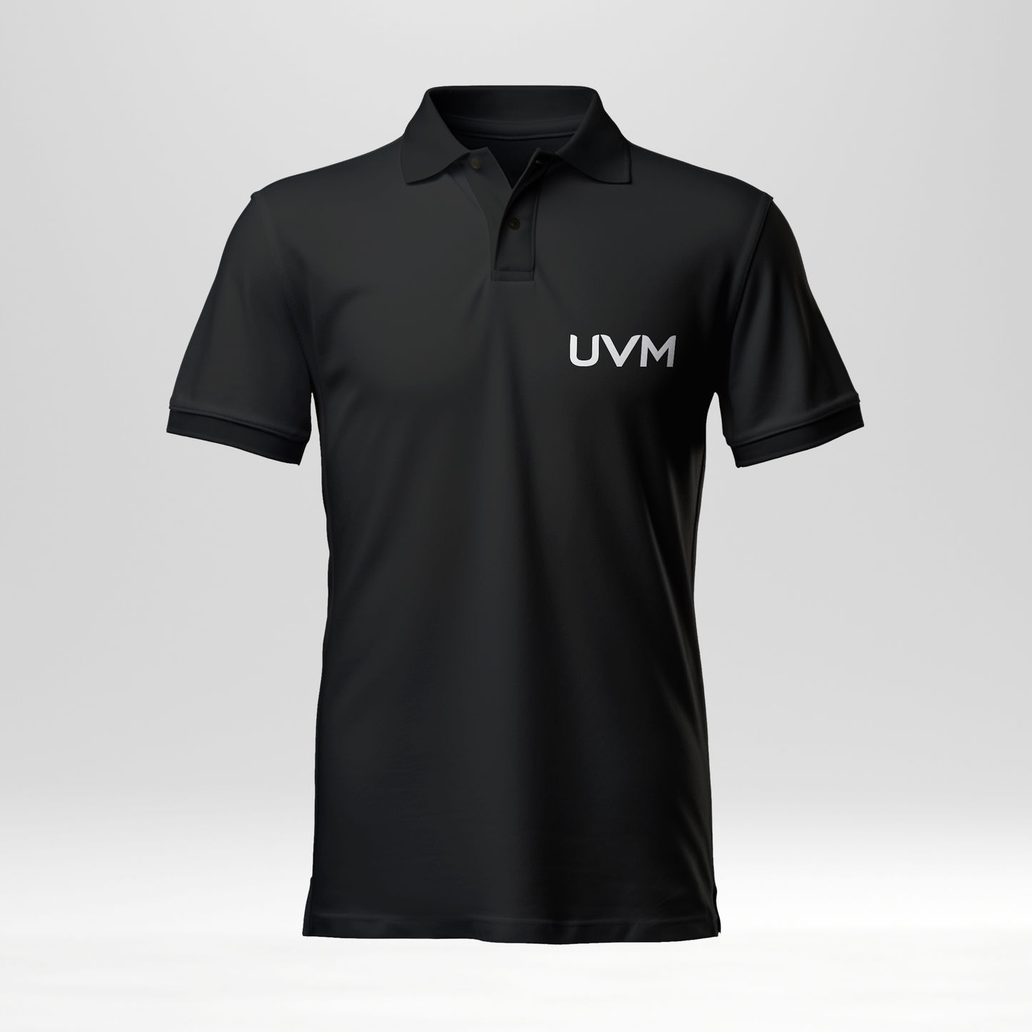 Playera tipo polo negra con logo UVM