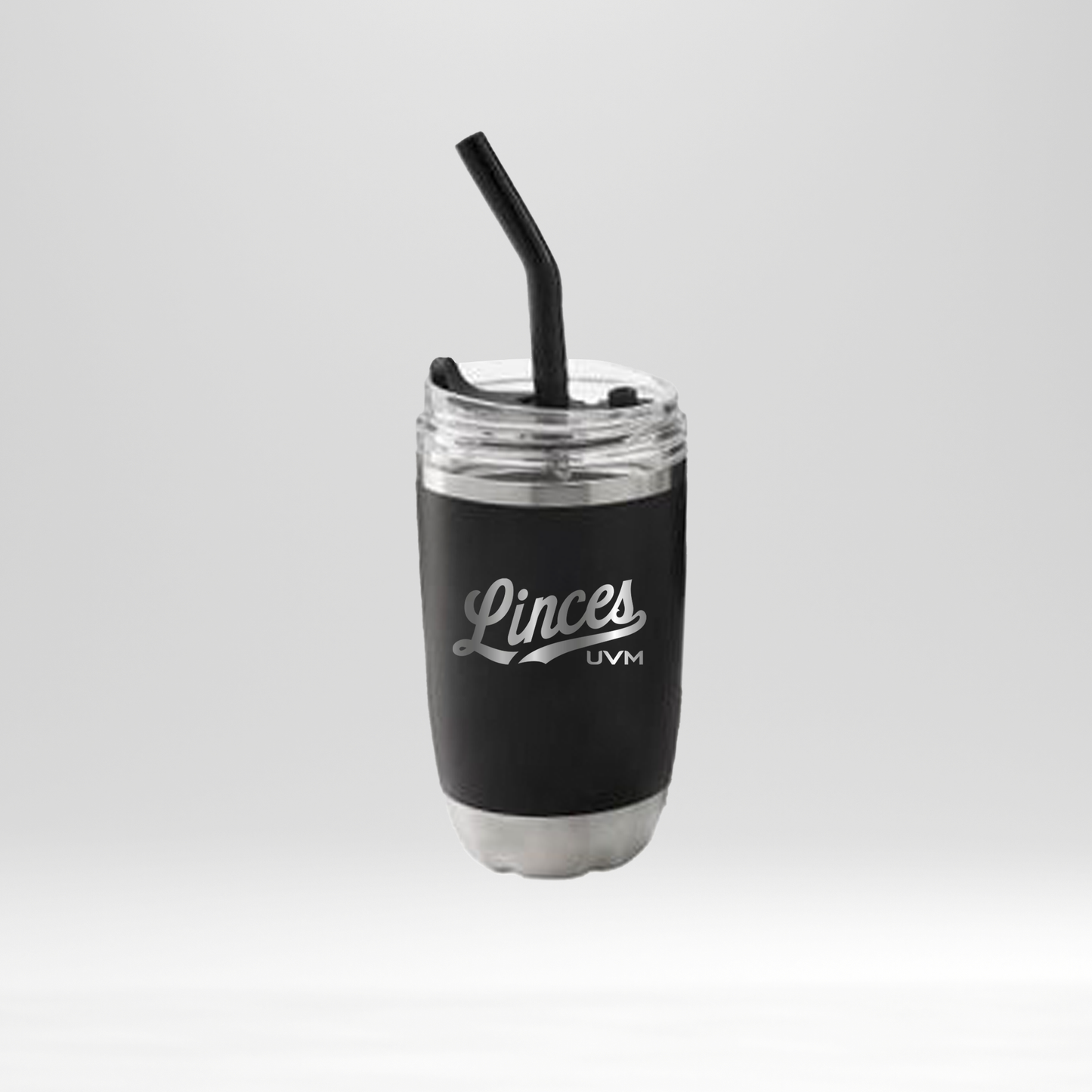 Termo con popote negro con logo linces