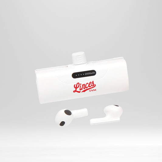 Audífonos inalámbricos con power bank logo linces blanco
