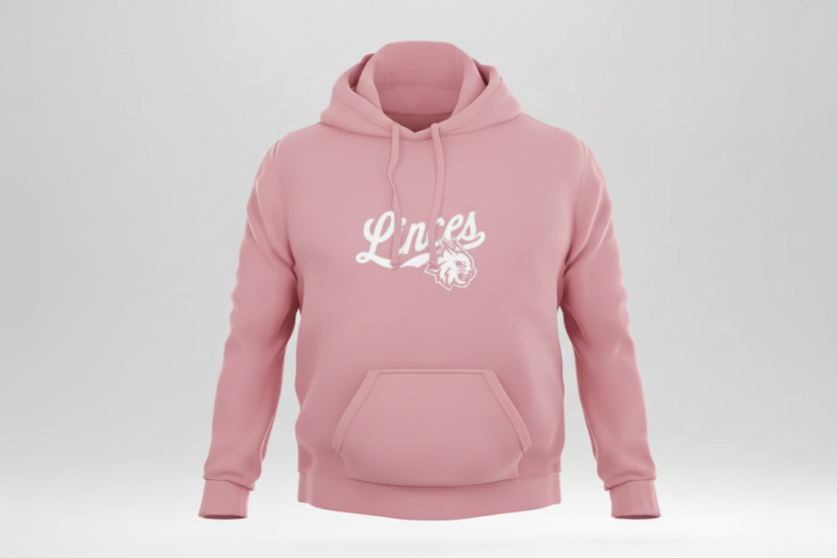 Sudadera rosa pastel con logo linces UVM blanco