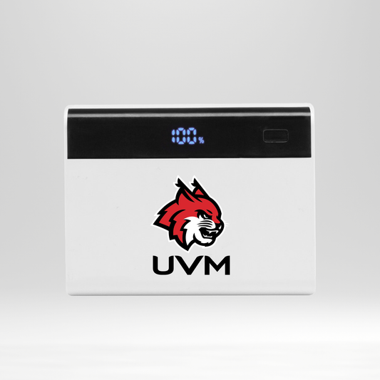 Power bank rectangular blanco con logo linces UVM