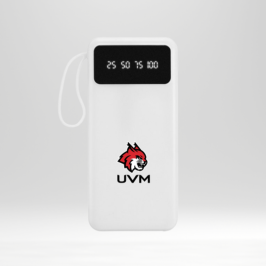 Power bank vertical blanco con logo linces UVM