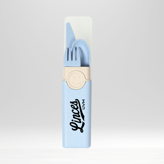 Set de cubiertos azules con logo linces