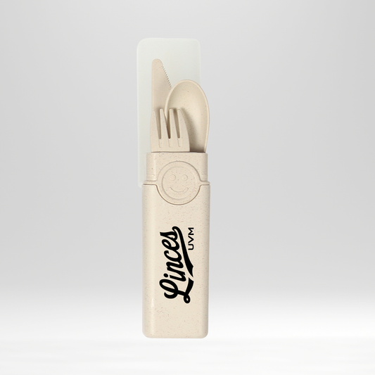 Set de cubiertos beige con logo linces