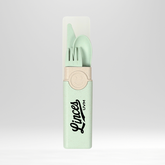 Set de cubiertos verde con logo linces UV