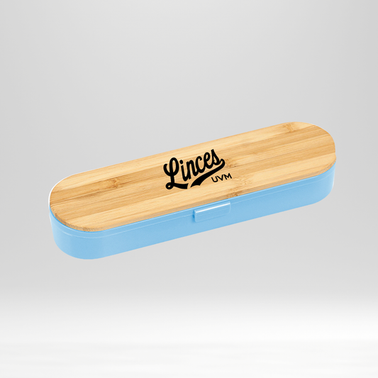 Set de cubiertos madera azul con logo linces