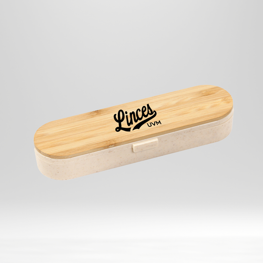 Set de cubiertos madera beige con logo linces