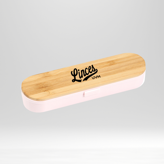Set de cubiertos madera rosa con logo linces