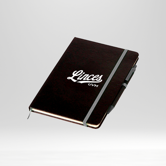 Libreta negra linces UVM blanco banda gris