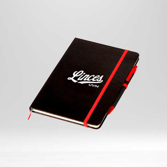 Libreta negra linces UVM blanco banda roja