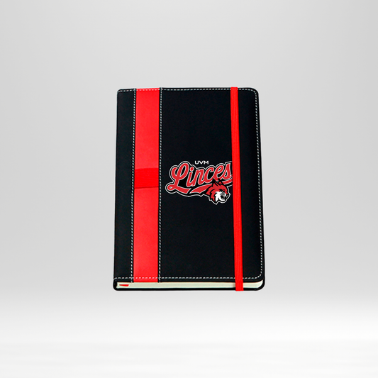 Libreta negra linces rojo línea y banda roja