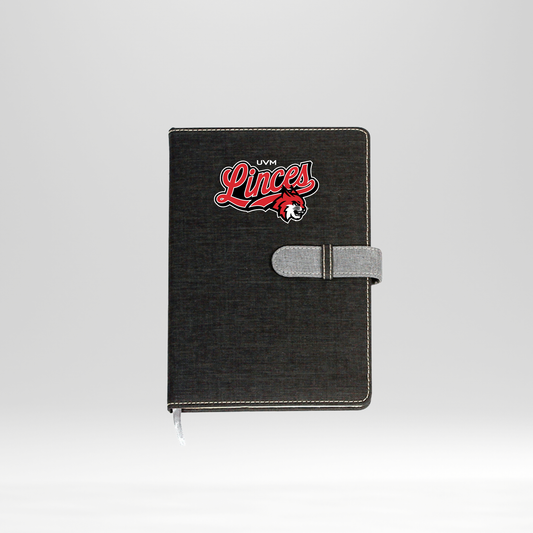 Libreta negra linces rojo cierre gris