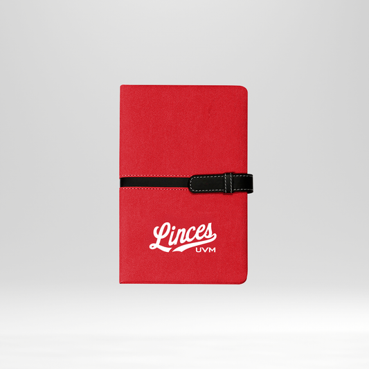 Libreta roja linces UVM blanco cierre negro
