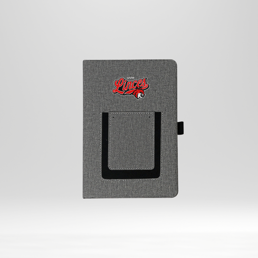 Libreta gris linces rojo bolsillo