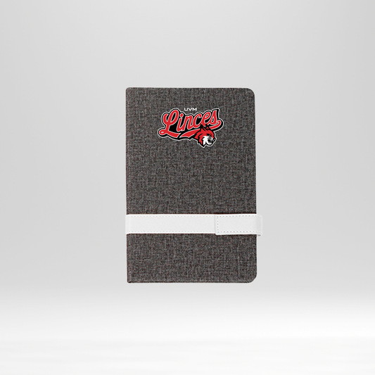 Libreta gris linces rojo banda horizontal