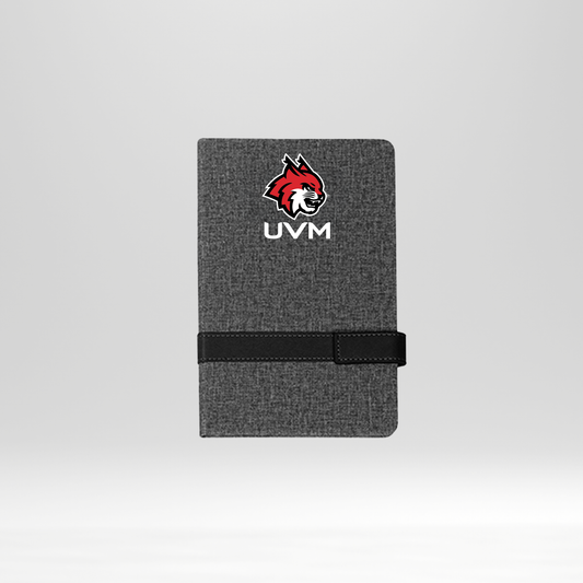 Libreta gris logo linces UVM blanco banda negra horizontal