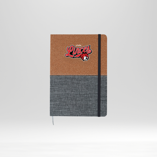 Libreta gris y beige linces rojo