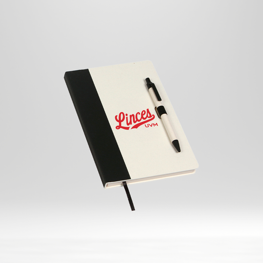 Libreta blanca con borde negro linces UVM rojo