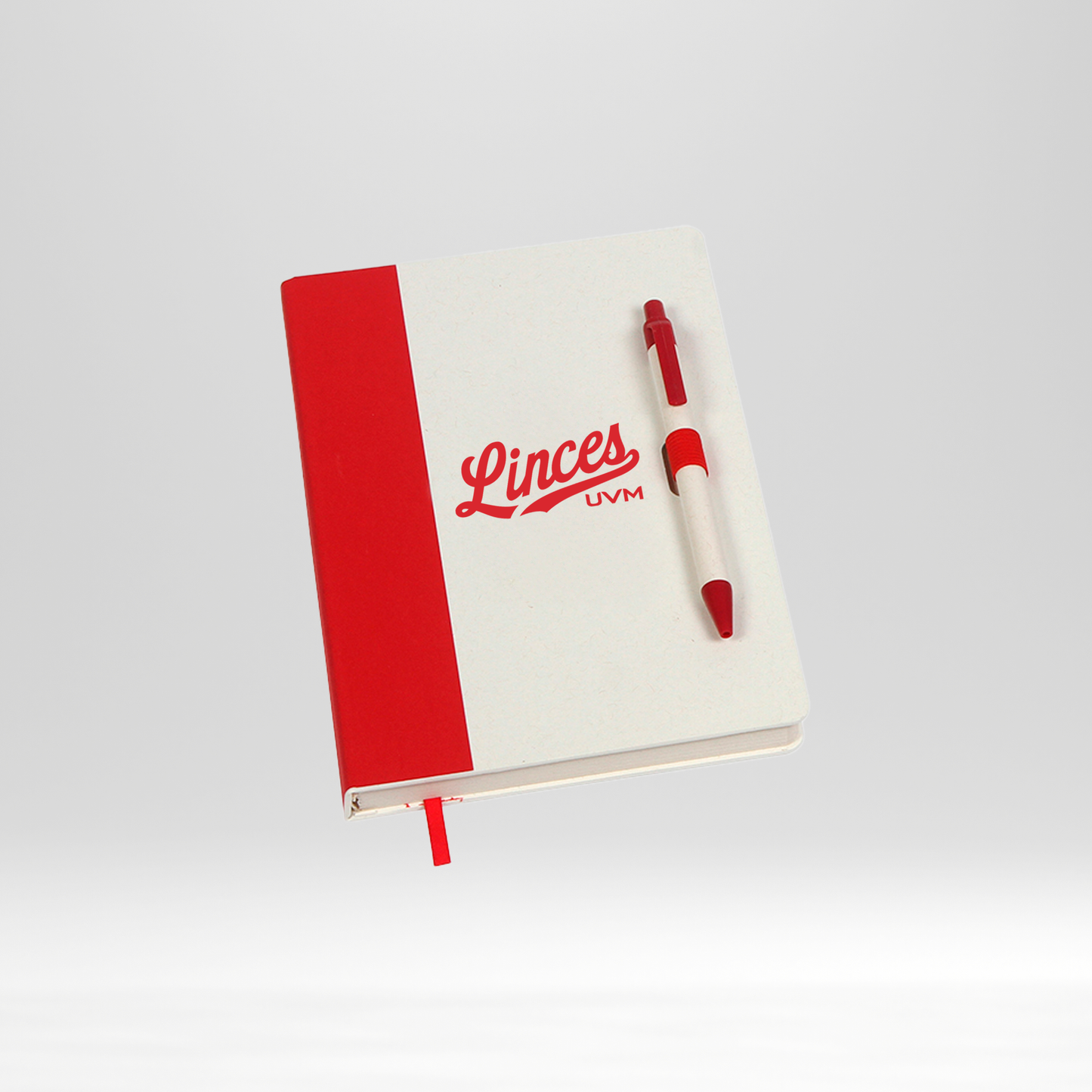 Libreta blanca con borde rojo linces UVM rojo