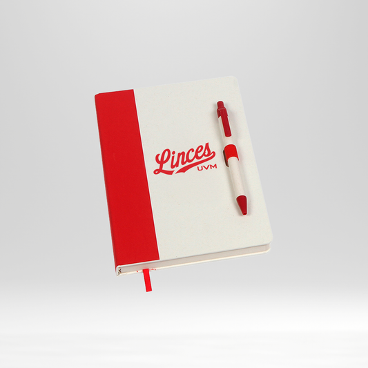 Libreta blanca con borde rojo linces UVM rojo