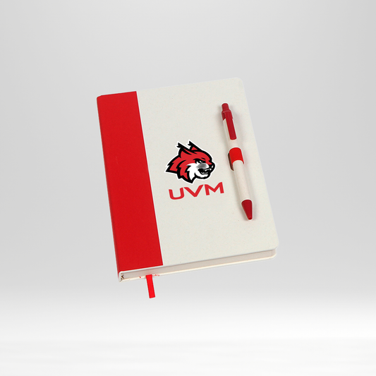 Libreta blanca con borde rojo logo linces UVM
