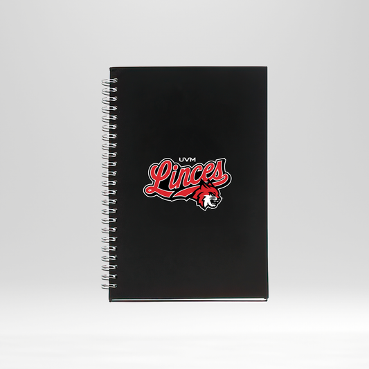 Libreta negra con engargolado linces rojo